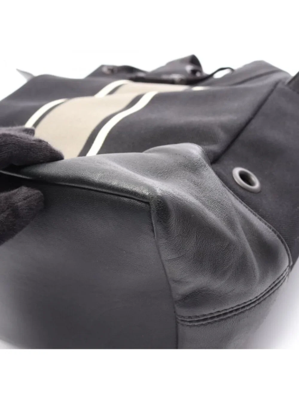 Bottega Veneta Backpack Intrecciato Black Gray White Canvas Leather